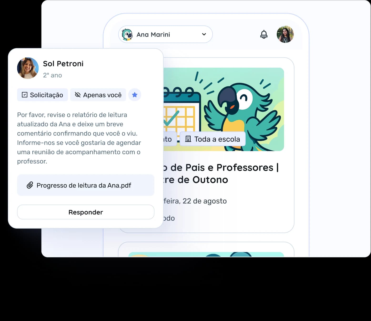 Feed de comunicados oficiais da escola