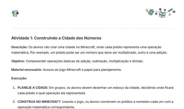 Atividades Matemáticas no Minecraft: Aprendendo Brincando